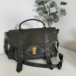 Proenza Schouler Dark Green Satchel with Gold Accents